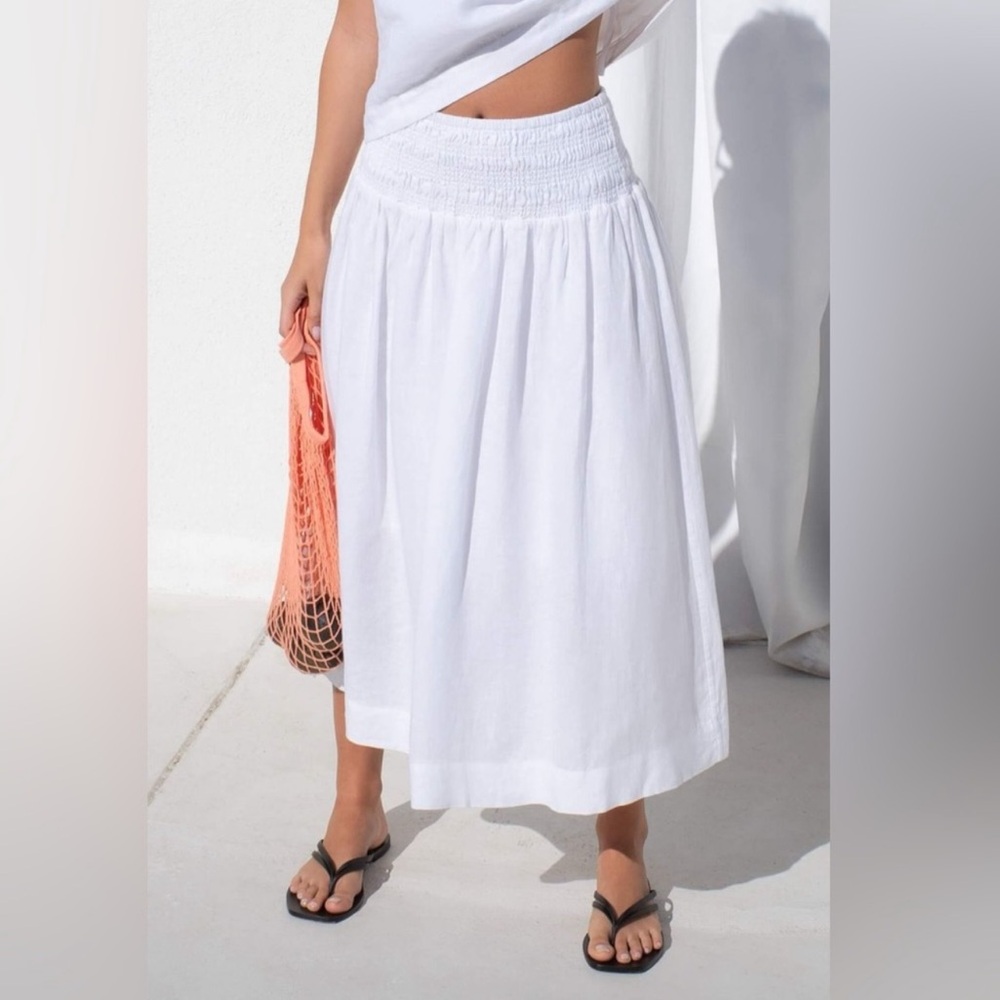 AYR 100% Cotton Elastic Waist Long summer White skirt  XS